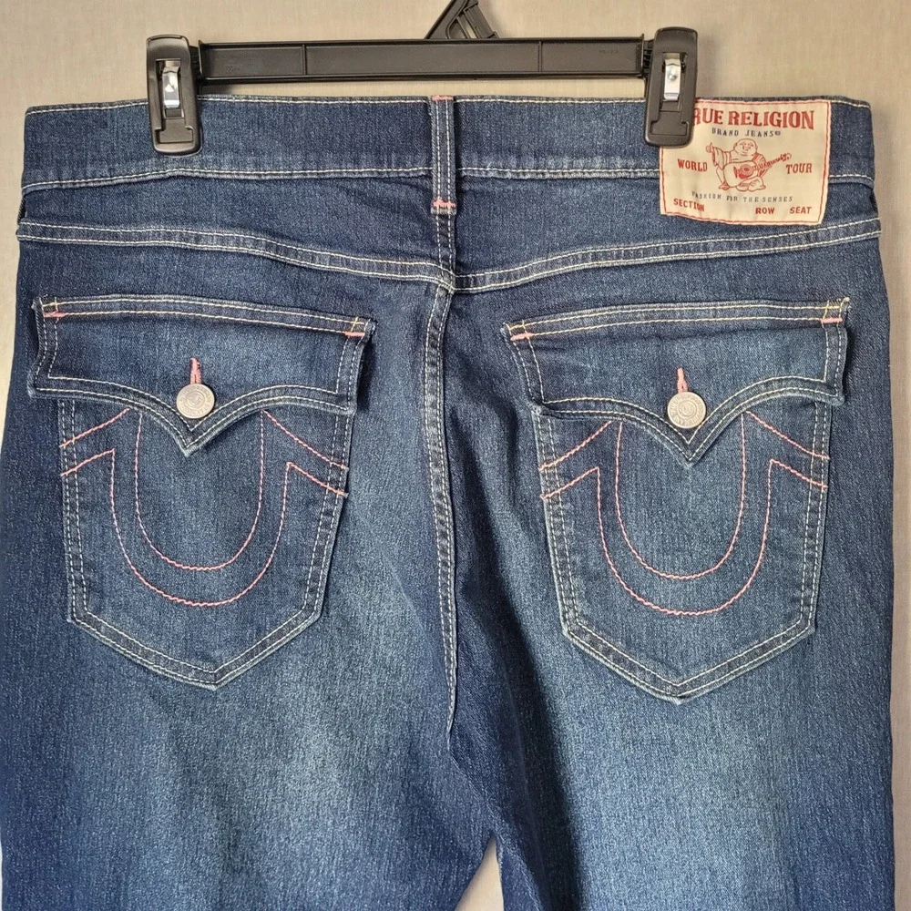 True Religion Ricky Jeans Men's 34 Pink Contrast Stitch Relaxed Straight Leg Y2k